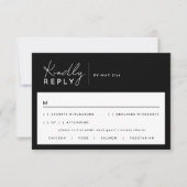 Black Modern Script Wedding Response Card RSVP Karte (Vorderseite)
