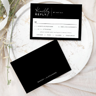 Black Modern Script Wedding Response Card RSVP Karte