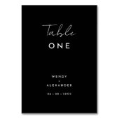 Black Modern Script Wedding Tischnummer Card (Rückseite)