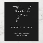 Black Modern Script Wedding Vielen Dank Weinetikett (Einzelnes Label)
