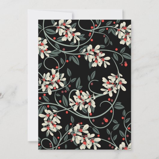 Black Modern Script White Florals Winter Save The Date (Rückseite)