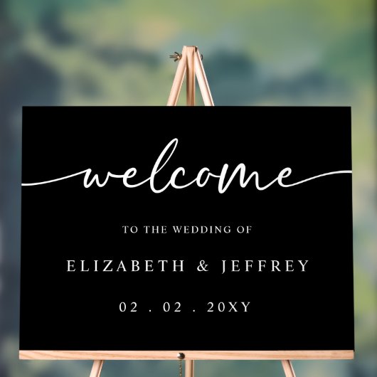 Black Modern Script White Wedding Willkommenszeich Acrylschild (Neutral)