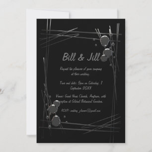 Black Modern Silver Abstrakt + Bubble Art Wedding Einladung