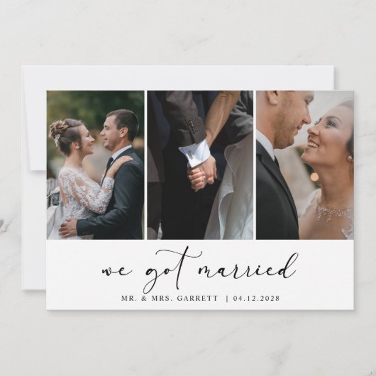 Black Modern Simple Add Foto Hochzeit Just Married Einladung (Vorderseite)