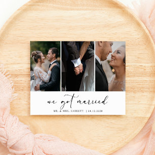 Black Modern Simple Add Foto Hochzeit Just Married Einladung