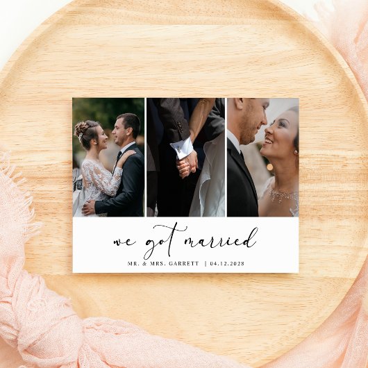 Black Modern Simple Add Foto Hochzeit Just Married Einladung