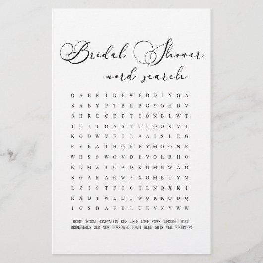 Black Modern Simple Brautparty Game Word Search (Vorderseite)
