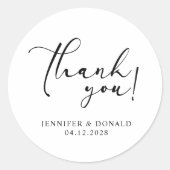 Black Modern Simple Danke Hochzeit Runder Aufkleber (Vorderseite)