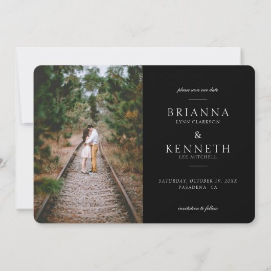 Black Modern Simple Elegante Foto Wedding Save The Date (Vorderseite)