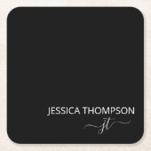 Black Modern Simple Eleganton Monogram Name  Rechteckiger Pappuntersetzer (Vorderseite)