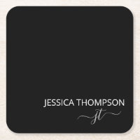 Black Modern Simple Eleganton Monogram Name