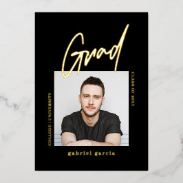 Black Modern Simple Graduate Party Einladung Gold