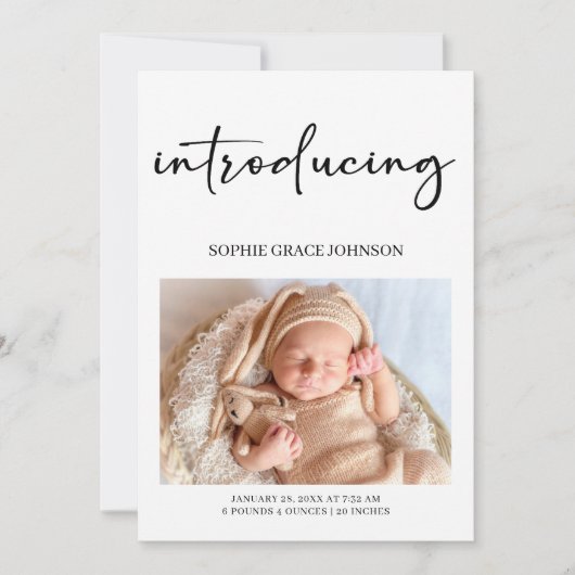 Black Modern Simple Script Baby Announcement Einladung (Vorderseite)