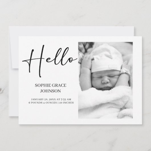 Black Modern Simple Script Baby Announcement Einladung (Vorderseite)