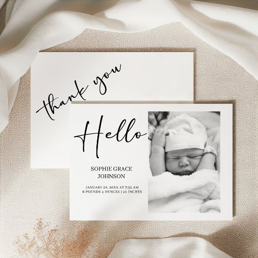 Black Modern Simple Script Baby Announcement Einladung