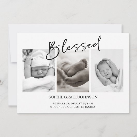 Black Modern Simple Script Baby Announcement Einladung (Vorderseite)