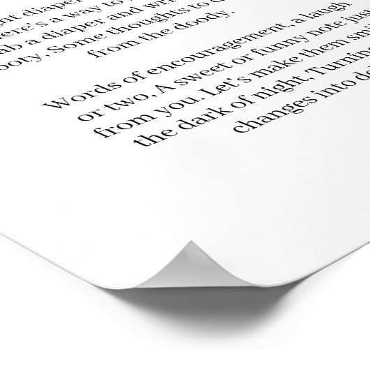 Black Modern Simple Script Baby Late Night Diaper Poster (Ecke)