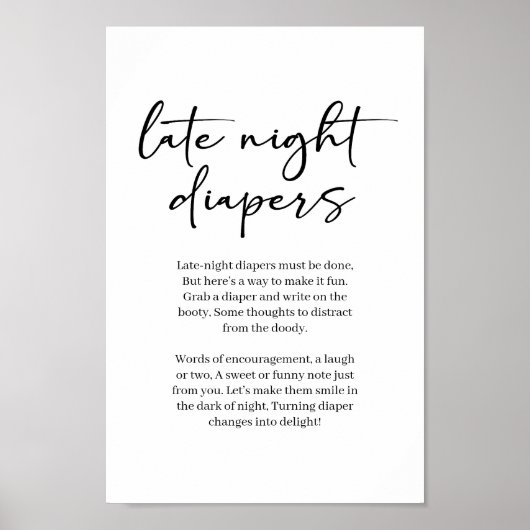 Black Modern Simple Script Baby Late Night Diaper Poster (Vorne)