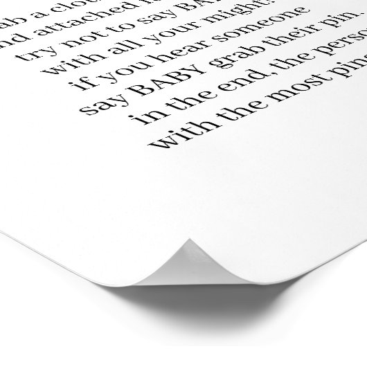 Black Modern Simple Script Baby Shower Game Poster (Ecke)