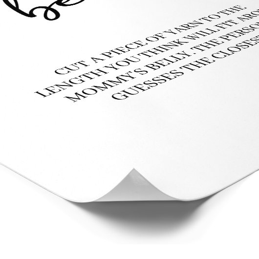 Black Modern Simple Script Baby Shower Game Poster (Ecke)