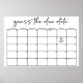 Black Modern Simple Script Baby Shower Guess Date Poster (Vorne)