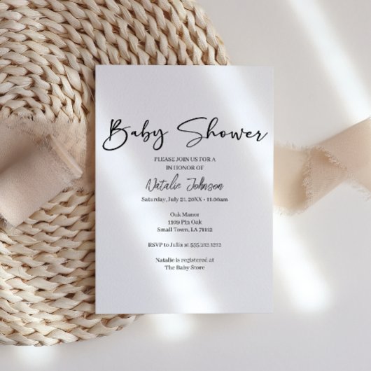 Black Modern Simple Script Baby Shower Invitation Einladung
