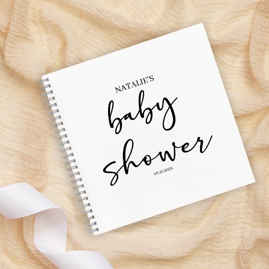 Black Modern Simple Script Baby Shower Notizblock