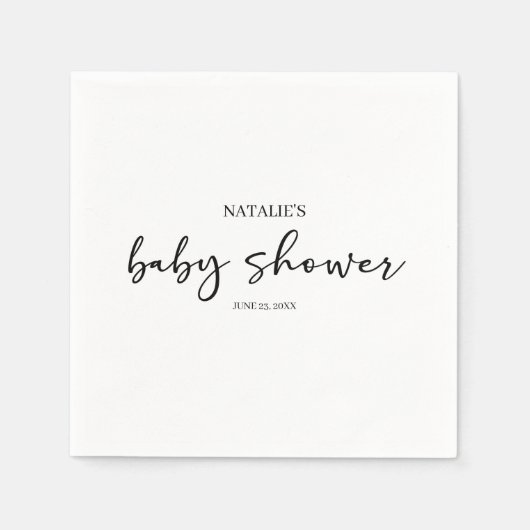 Black Modern Simple Script Baby Shower Serviette (Vorderseite)