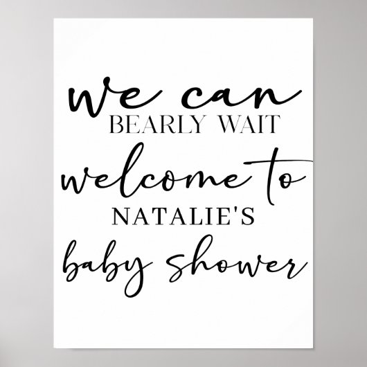 Black Modern Simple Script Baby Shower Sign Poster (Vorne)