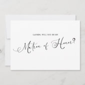 Black Modern Simple Script Be My Matron of Ehre Einladung (Vorderseite)
