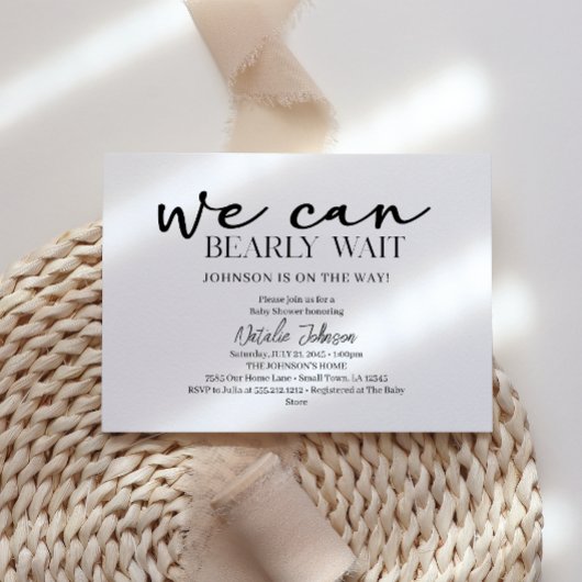 Black Modern Simple Script Bearly Wait Baby Shower Einladung