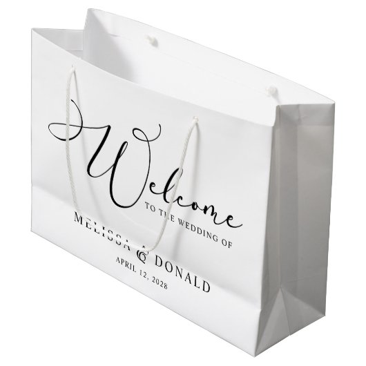 Black Modern Simple Script Begrüßung Große Geschenktüte (Vorderseite Schrägansicht)