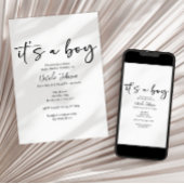 Black Modern Simple Script Boy Baby Shower Einladung