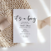 Black Modern Simple Script Boy Baby Shower Einladung