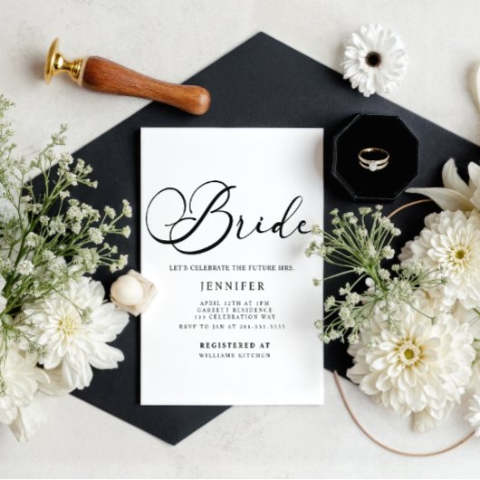 Black Modern Simple Script Brautparty Einladung