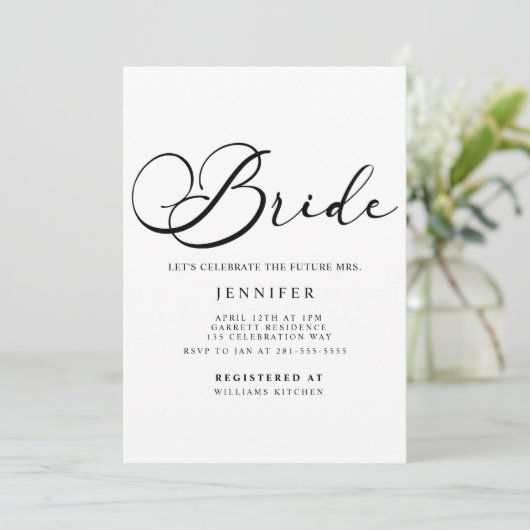 Black Modern Simple Script Brautparty Einladung (Stehend Vorderseite)