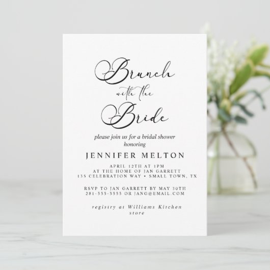 Black Modern Simple Script Bridal Brunch Einladung (Stehend Vorderseite)