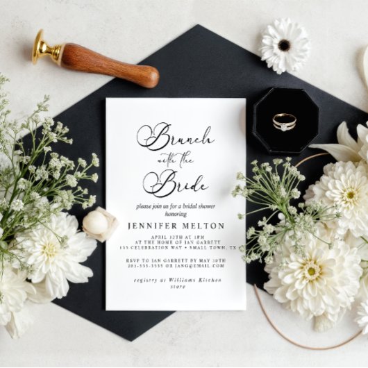 Black Modern Simple Script Bridal Brunch Einladung