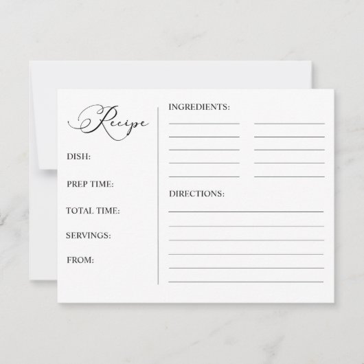 Black Modern Simple Script Bridal Rezept Card Mitteilungskarte (Vorderseite)