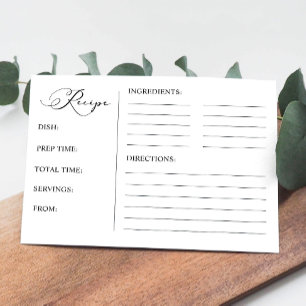 Black Modern Simple Script Bridal Rezept Card Mitteilungskarte
