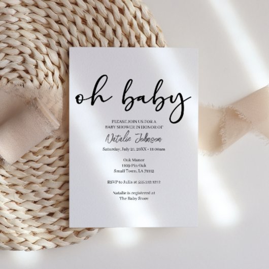 Black Modern Simple Script Oh Baby Shower Einladung