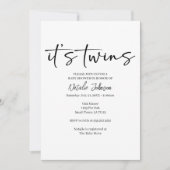 Black Modern Simple Script Twins Baby Shower Einladung (Vorderseite)