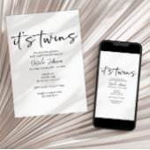 Black Modern Simple Script Twins Baby Shower Einladung