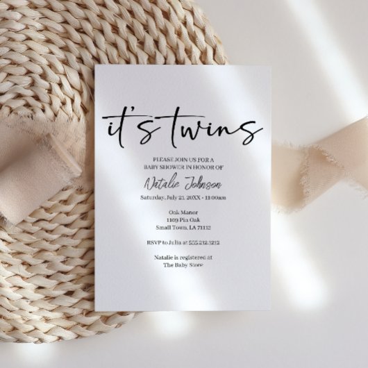 Black Modern Simple Script Twins Baby Shower Einladung