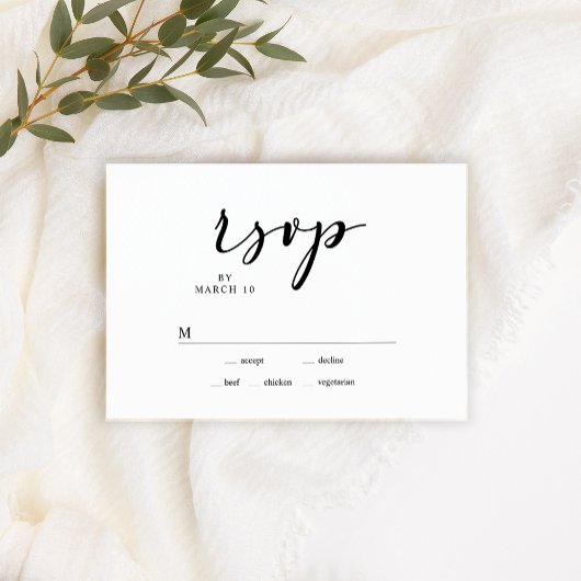 Black Modern Simple Script Wedding RSVP Card
