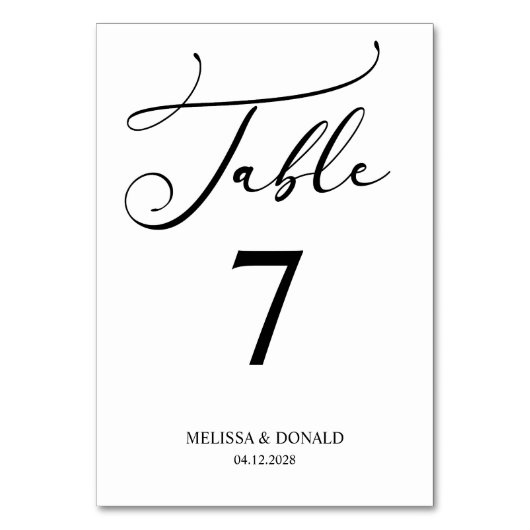 Black Modern Simple Script Wedding Tischnummer (Rückseite)