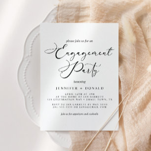 Black Modern Simple Script Wedding Verlobung Einladung