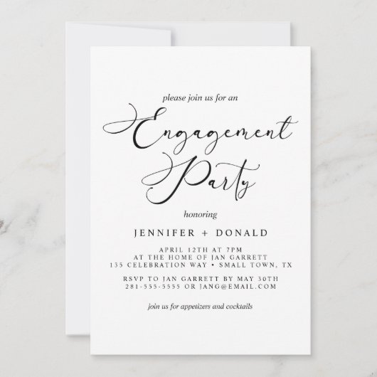 Black Modern Simple Script Wedding Verlobung Einladung (Vorderseite)