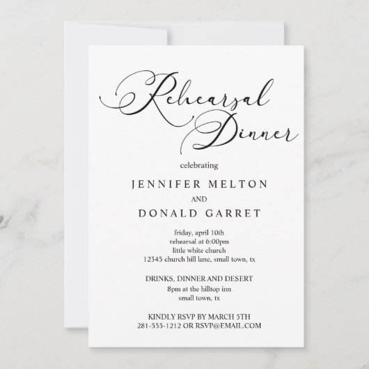 Black Modern Simple Wedding Probe Dinner Einladung (Vorderseite)