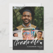 Black Modern Snapshot Collage Abschluss Einladung (Vorderseite)